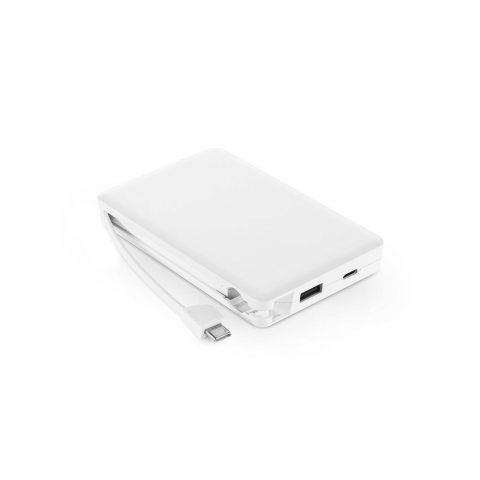 LATTES. Bateria port&aacute;til com cabo integrado, em ABS 100% reciclado (10.000 mAh) - Branco