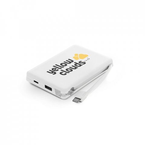 LATTES. Bateria port&aacute;til com cabo integrado, em ABS 100% reciclado (10.000 mAh) - Branco