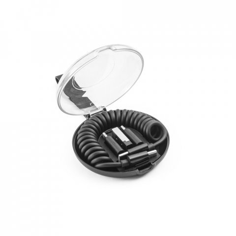 SHELDON. Conjunto composto por cabo espiral com carregamento super-r&aacute;pido e adaptadores - Preto