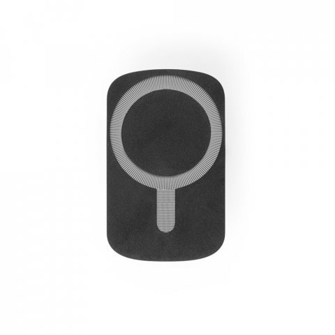 KOCH. Carregador magn&eacute;tico por indu&ccedil;&atilde;o super-r&aacute;pido (wireless) com a funcionalidade de suporte para carro, em ABS 60% reciclado e silicone - Preto