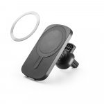 KOCH. Carregador magn&eacute;tico por indu&ccedil;&atilde;o super-r&aacute;pido (wireless) com a funcionalidade de suporte para carro, em ABS 60% reciclado e silicone - Preto