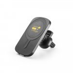 KOCH. Carregador magn&eacute;tico por indu&ccedil;&atilde;o super-r&aacute;pido (wireless) com a funcionalidade de suporte para carro, em ABS 60% reciclado e silicone - Preto