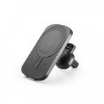 KOCH. Carregador magn&eacute;tico por indu&ccedil;&atilde;o super-r&aacute;pido (wireless) com a funcionalidade de suporte para carro, em ABS 60% reciclado e silicone - Preto