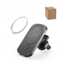KOCH. Carregador magn&eacute;tico por indu&ccedil;&atilde;o super-r&aacute;pido (wireless) com a funcionalidade de suporte para carro, em ABS 60% reciclado e silicone