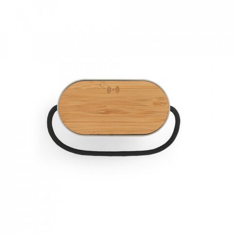 GUETTA. Caixa de som de 5W com carregador por indu&ccedil;&atilde;o super-r&aacute;pido e autonomia de 2h (1.200 mAh), em bambu e PET 100% reciclado - Cinza escuro