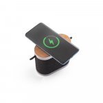 GUETTA. Caixa de som de 5W com carregador por indu&ccedil;&atilde;o super-r&aacute;pido e autonomia de 2h (1.200 mAh), em bambu e PET 100% reciclado - Cinza escuro