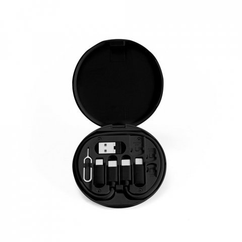 SYSTROM. Conjunto cabo e adaptadores de carregamento super-r&aacute;pido, em ABS 100% reciclado - Preto