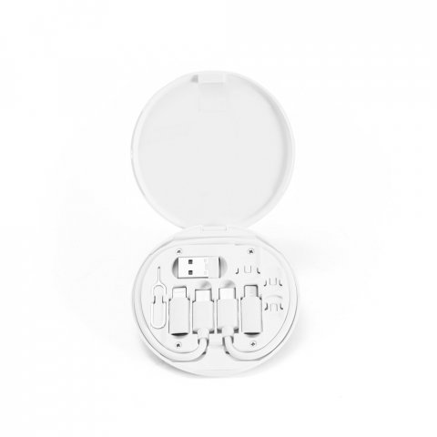 SYSTROM. Conjunto cabo e adaptadores de carregamento super-r&aacute;pido, em ABS 100% reciclado - Branco