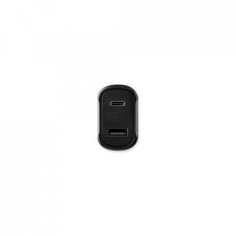 DIRAC. Adaptador de isqueiro com porta USB-A 18W e USB-C 20W em ABS 100% reciclado - Preto