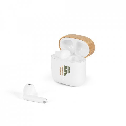 COBAIN. Fones de ouvido wireless em ABS 100% reciclado e bambu com autonomia de 5h - Branco