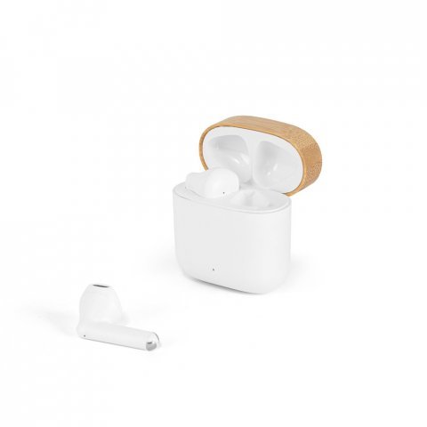 COBAIN. Fones de ouvido wireless em ABS 100% reciclado e bambu com autonomia de 5h - Branco