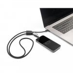 ZEWAIL. Cord&atilde;o lanyard com suporte para celular incluso, cabo USB-C e diversos adaptadores em ABS reciclado e TPE reciclado - Preto