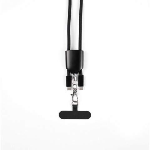 ZEWAIL. Cord&atilde;o lanyard com suporte para celular incluso, cabo USB-C e diversos adaptadores em ABS reciclado e TPE reciclado - Preto