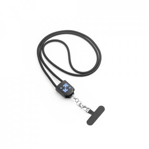 ZEWAIL. Cord&atilde;o lanyard com suporte para celular incluso, cabo USB-C e diversos adaptadores em ABS reciclado e TPE reciclado - Preto