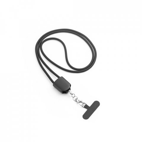 ZEWAIL. Cord&atilde;o lanyard com suporte para celular incluso, cabo USB-C e diversos adaptadores em ABS reciclado e TPE reciclado - Preto