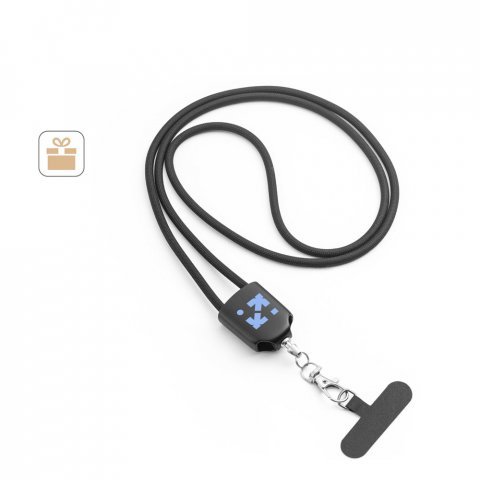 ZEWAIL. Cord&atilde;o lanyard com suporte para celular incluso, cabo USB-C e diversos adaptadores em ABS reciclado e TPE reciclado