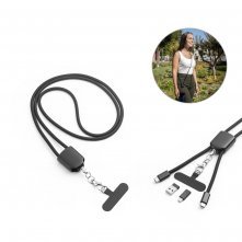 ZEWAIL. Cord&atilde;o lanyard com suporte para celular incluso, cabo USB-C e diversos adaptadores em ABS reciclado e TPE reciclado