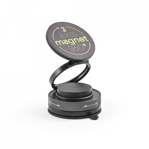 KEPLER. Suporte magn&eacute;tico para celular com sistema de fixa&ccedil;&atilde;o em v&aacute;cuo para superf&iacute;cies lisas e n&atilde;o lisas (rota&ccedil;&atilde;o de 360&ordm;) - Preto