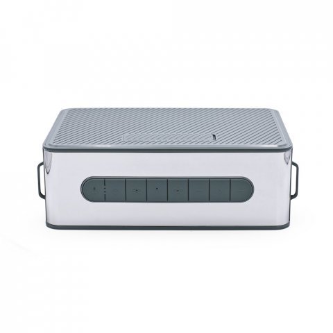 JOUNCER. Caixa de som com microfone e autonomia de 7h (5.200 mAh), em ABS 100% reciclado - Cromado