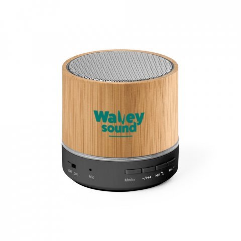 RE-GLASHOW. Caixa de som port&aacute;til com microfone e autonomia de 4h30 (400 mAH), em bambu e ABS 100% reciclado - Natural