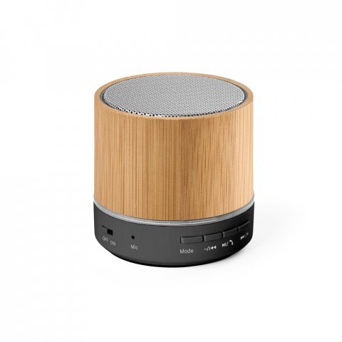 RE-GLASHOW. Caixa de som port&aacute;til com microfone e autonomia de 4h30 (400 mAH), em bambu e ABS 100% reciclado