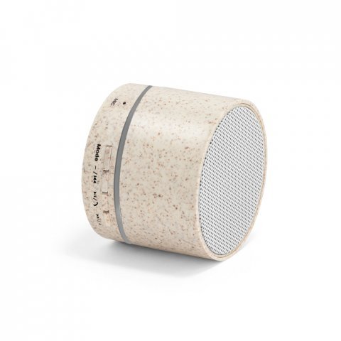 RE-LINEU. Caixa de som port&aacute;til com microfone e autonomia de 4h30 (400 mAh), em fibra de palha de trigo e ABS 100% reciclado - Natural