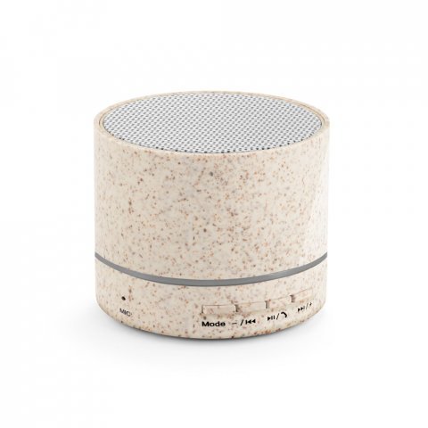 RE-LINEU. Caixa de som port&aacute;til com microfone e autonomia de 4h30 (400 mAh), em fibra de palha de trigo e ABS 100% reciclado - Natural