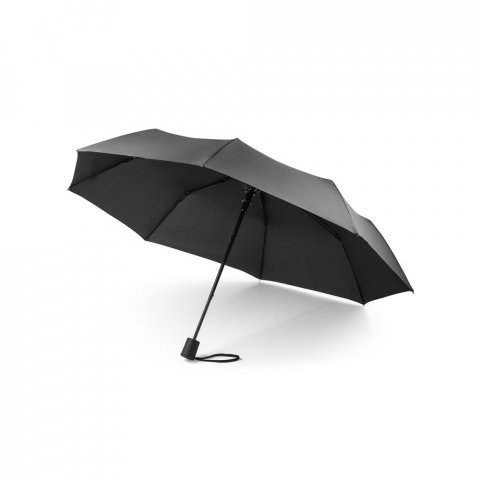 CIMONE. Guarda-chuva, dobr&aacute;vel, em poli&eacute;ster 100% reciclado com abertura autom&aacute;tica - Preto
