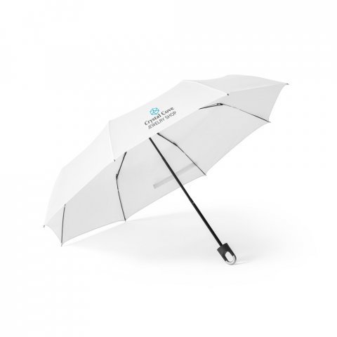 ARON. Guarda-chuva, dobr&aacute;vel, de 21'' em poli&eacute;ster 100% reciclado pongee 190T - Branco