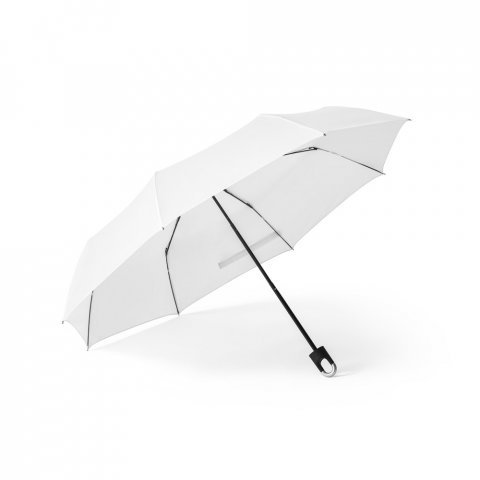 ARON. Guarda-chuva, dobr&aacute;vel, de 21'' em poli&eacute;ster 100% reciclado pongee 190T - Branco