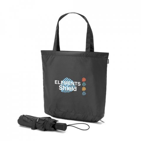 SKYLAR. Guarda-chuva 2 em 1 com sacola de compras em poli&eacute;ster reciclado incluso - Preto