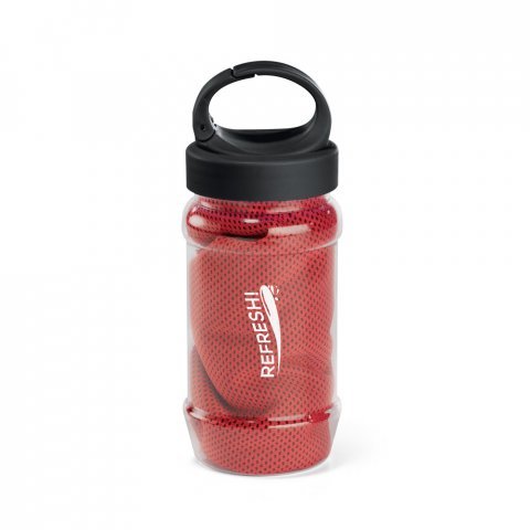ARTX PLUS. Conjunto composto toalha e garrafa em poliamida e poli&eacute;ster - Vermelho